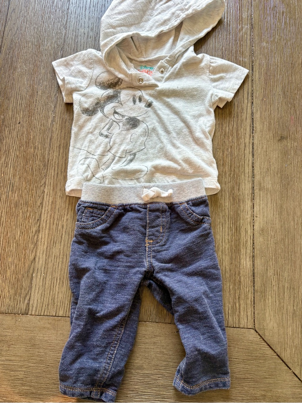 Disney Baby Light Grey Hooded Tee with Mickey Graphic and Carter’s Jeans